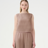 Linen Boat Neck Top - Taupe