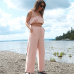 Pantalon en lin pêche pour femme.