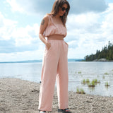 Pantalon en lin pêche pour femme.
