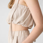 Summer linen top, color sand, for women. Adjustable linen top.
