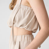 Summer linen top, color sand, for women. Adjustable linen top.