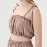 Détails. Haut en lin pour femme. Pantalon taille élastique en lin pour femme. 