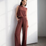 Haut col bateau en lin - châtaigne