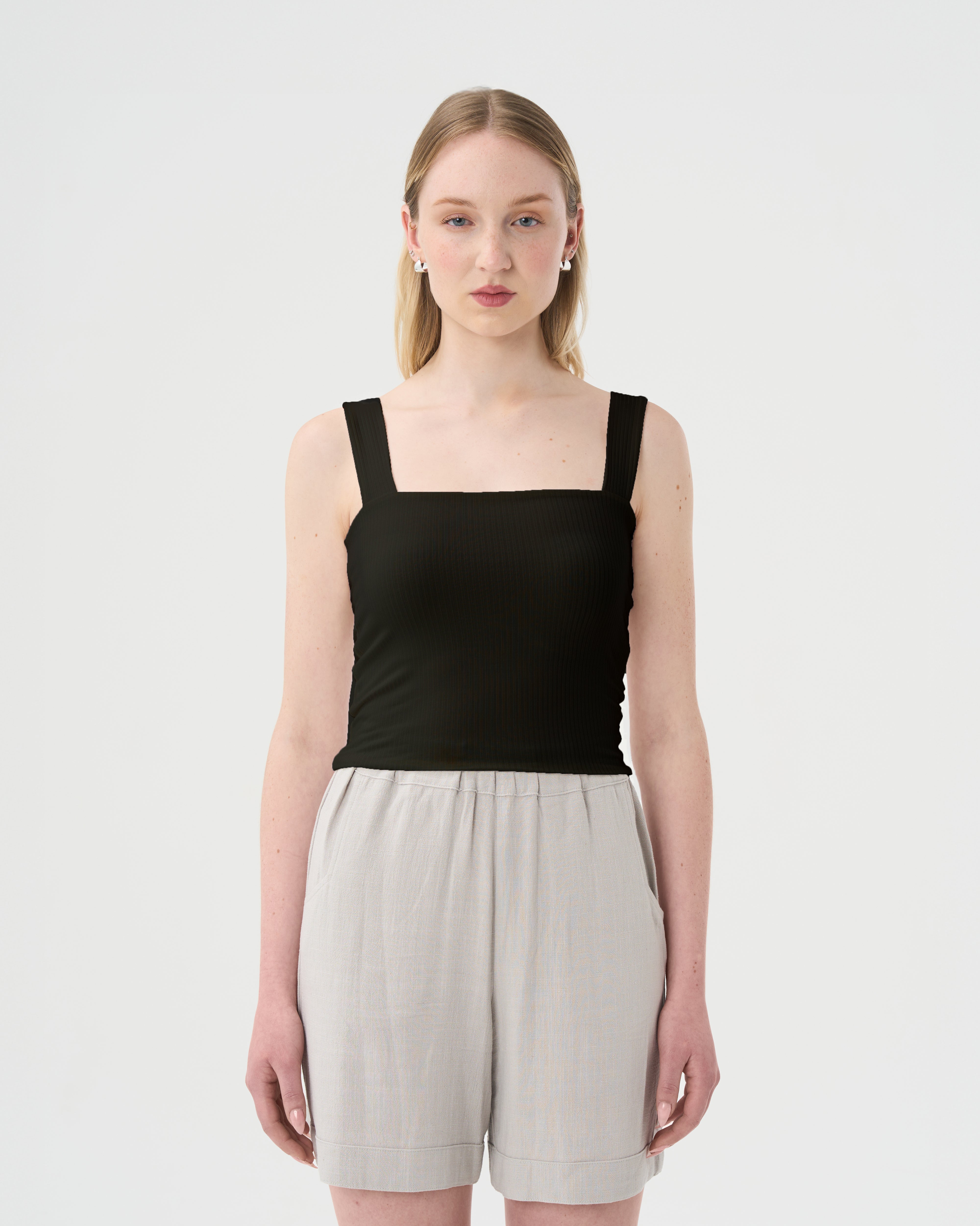 Classique Haut tube rib à bretelles noir pour femme. 